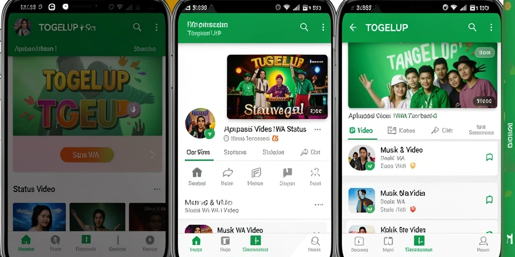 Antarmuka TOGELUP menampilkan berbagai pilihan video status WA.