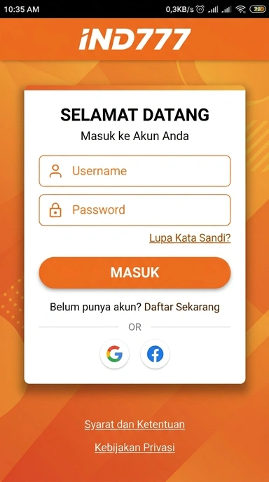 Tampilan halaman login ind777